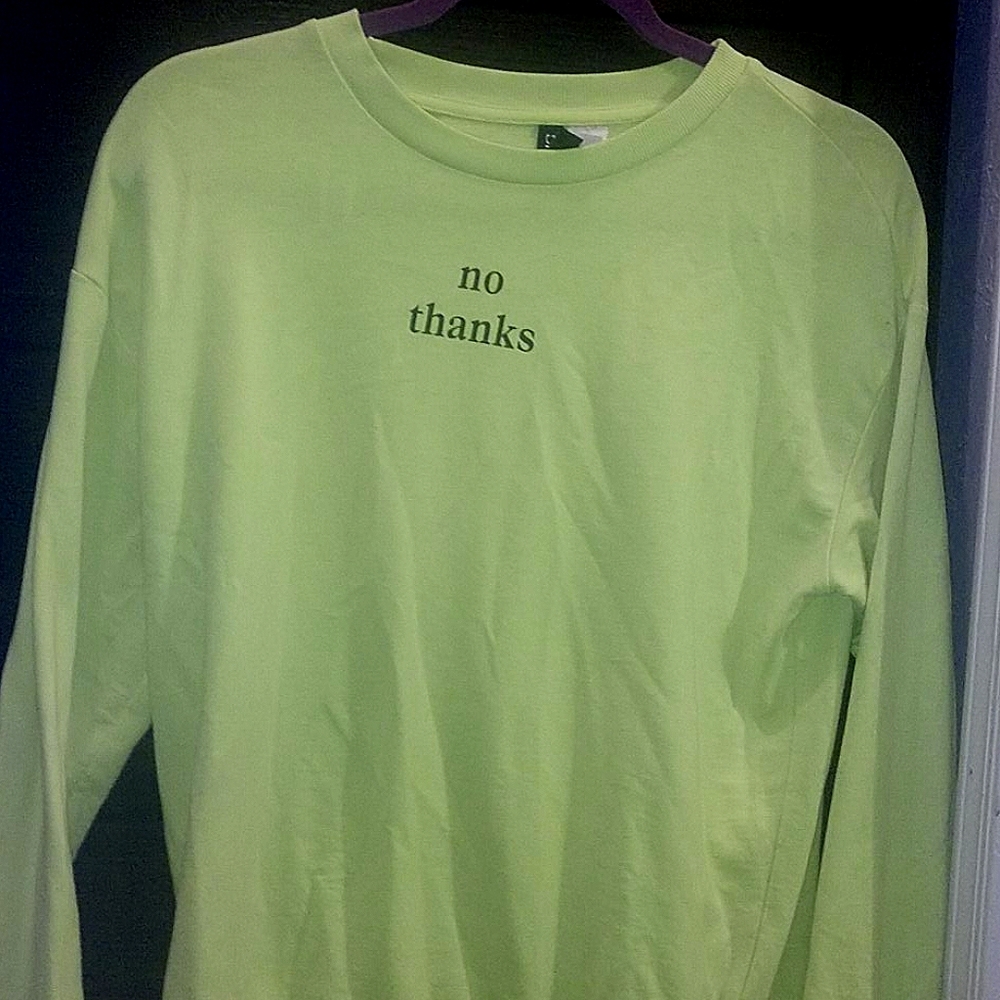 Neon yello "no thanks" long sleeve shirt